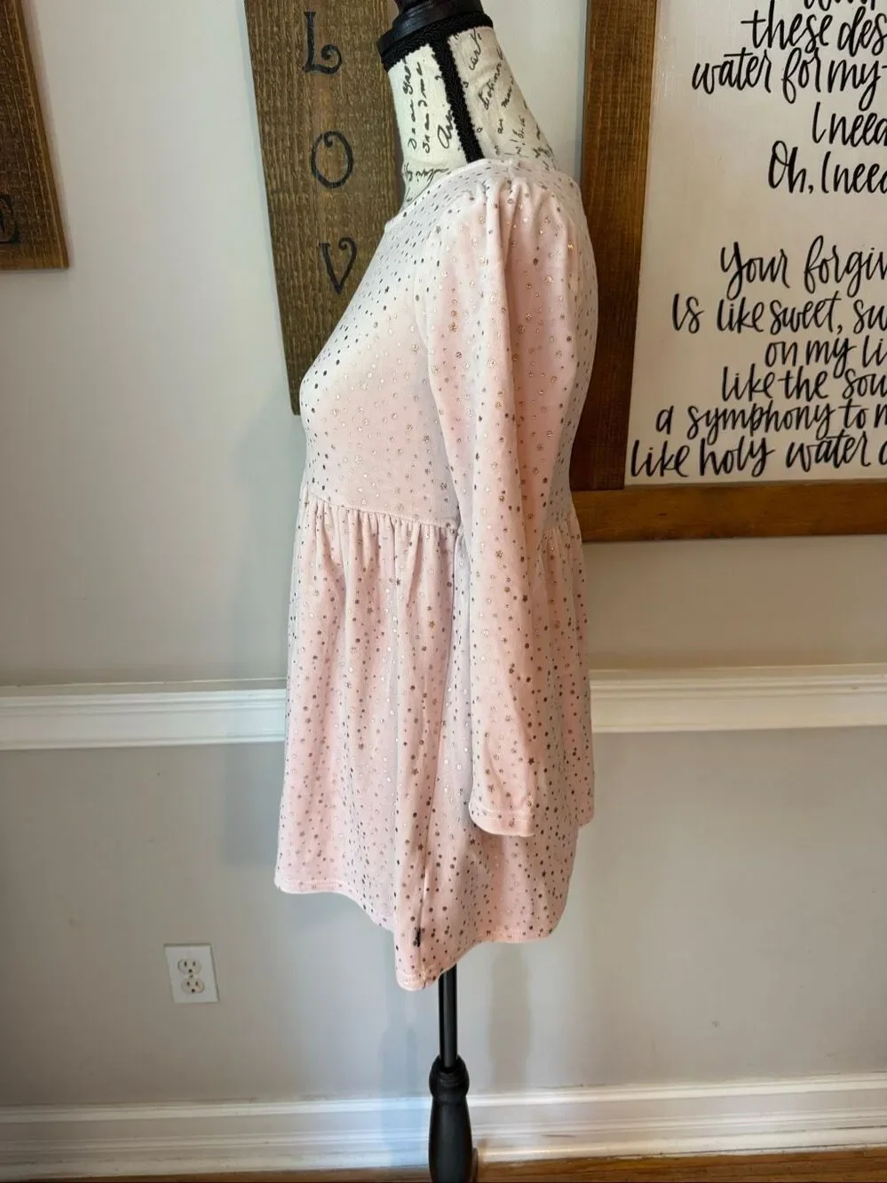 Gap Kids Girls' Velour Long Sleeve Fit & Flare Dress Pink Silver Medium (7/8)